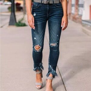 KanCan Dark Wash Distressed Mid-Rise Ankle Skinny Jean